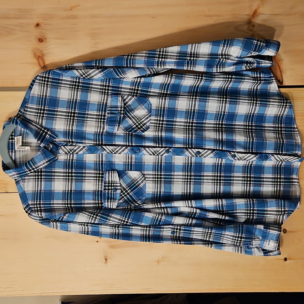 Passport 3X Teal and White Plaid Casual Shirt NWOT